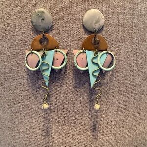 Geometric Dangle Earrings in Pink and Blue